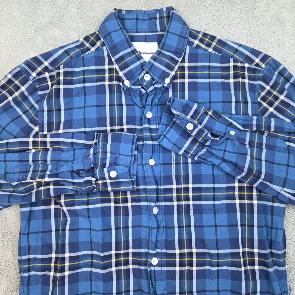 American Eagle Button Down Shirt Mens XS Plaid Long Sleeve Cotton Blue Yellow